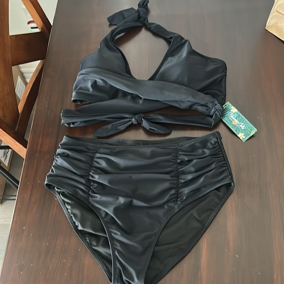 Blooming Jelly Tummy Control Modest High Waisted Halter 2 Piece Bathing Suits - Picture 9 of 13